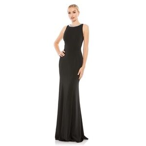 NWT $358 MAC DUGGAL EMBELLISHED NECK TRUMPET GOWN LONG MAXI DRESS BLACK 49093